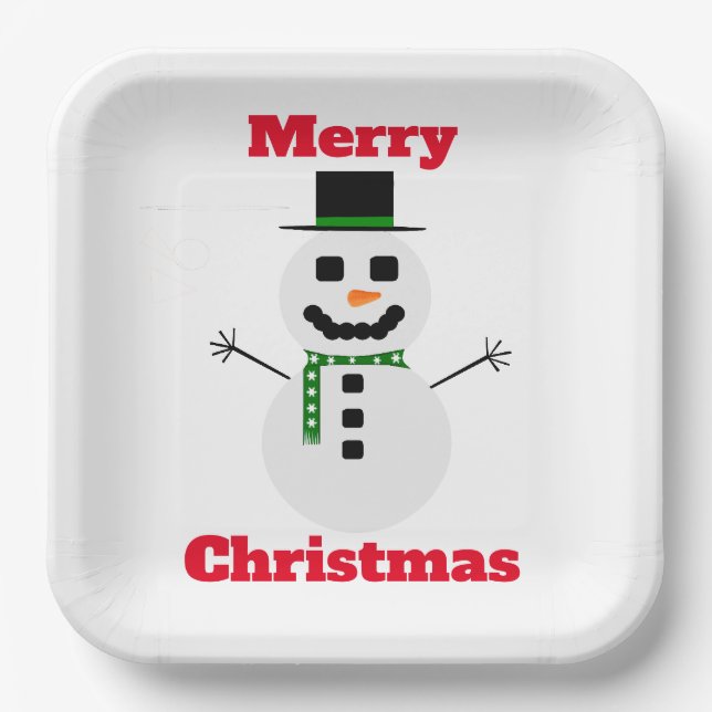 Frosty Merry Christmas White Paper Plate (Front)