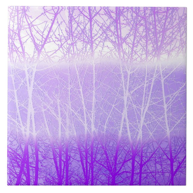 Frosty Misty Trees in Lilac Lavender Ceramic Tile (Front)