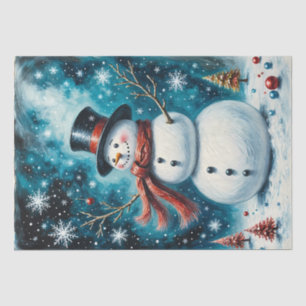Frosty Night Snowman Whimsical Christmas Decoupage Tissue Paper