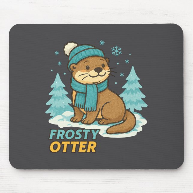 Frosty Otter Winter Charm Art Long Sleeve  Mouse Pad (Front)