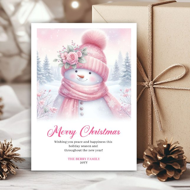 Frosty pink snowman kids greeting card editable (Frosty pink snowman kids greeting card editable)