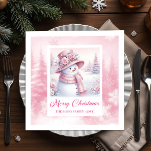 Frosty Pink Snowman Napkins Pinkmas Winter Scene