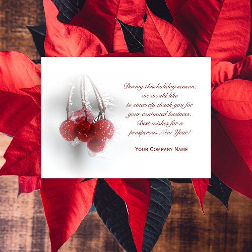 Frosty Red Berries Business Christmas Holiday Card