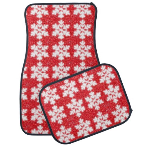 Frosty red North Pole snowflakes  sparkling snow Car Floor Mat