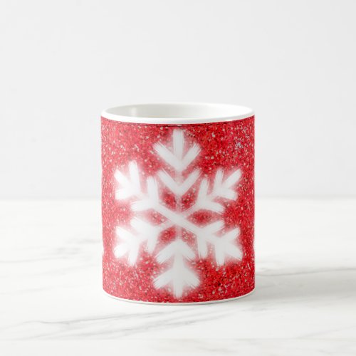Frosty red North Pole snowflakes  sparkling snow  Coffee Mug