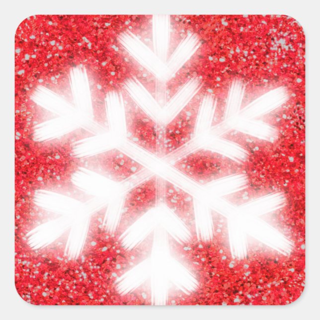 Frosty red North Pole snowflakes | sparkling snow Square Sticker (Front)