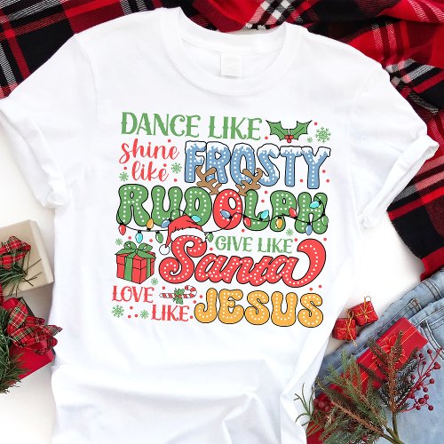 Frosty Rudolph Santa Jesus Christian Christmas Tri-Blend Shirt