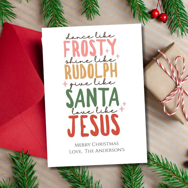Frosty Rudolph Santa Jesus Christmas Holiday Card (Frosty the Snowman, Rudolph, Santa and Jesus Christmas Card. Printed or Digital Instant Download)