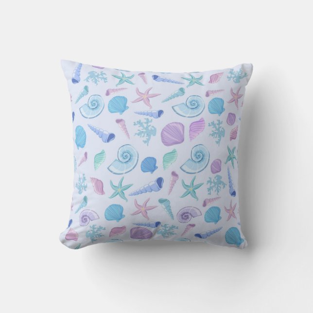 Frosty sea shells blue pattern Throw Pillow (Front)