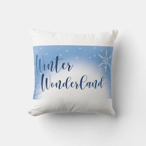 Frosty Serenity: Winter Wonderland Blue & White Throw Pillow