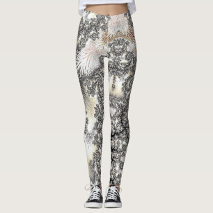 Frosty Silver Ice Crystals Frozen Look Fractal Art Leggings