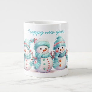 Frosty Sky Blue Snowmen  Giant Coffee Mug