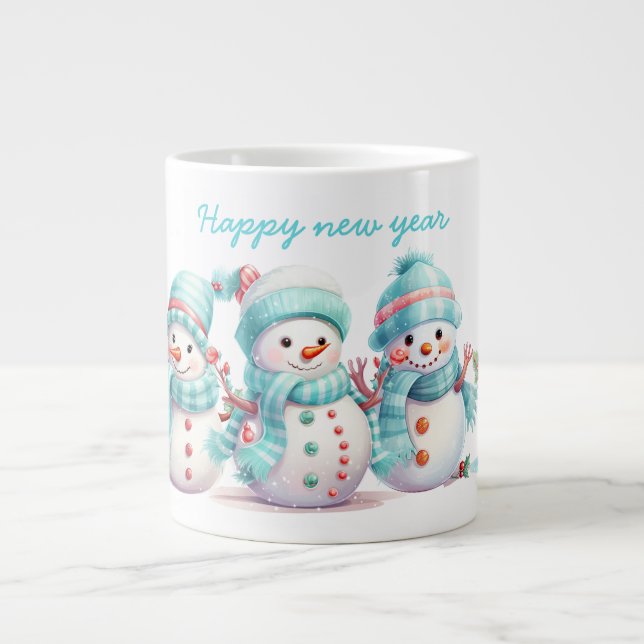 Frosty Sky Blue Snowmen  Giant Coffee Mug (Front)