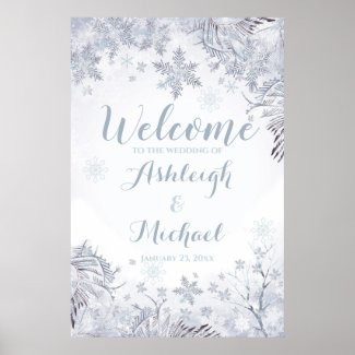 Frosty Snowflakes Wedding Welcome Poster