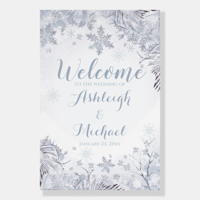 Frosty Snowflakes Wedding Welcome Sign (Front)