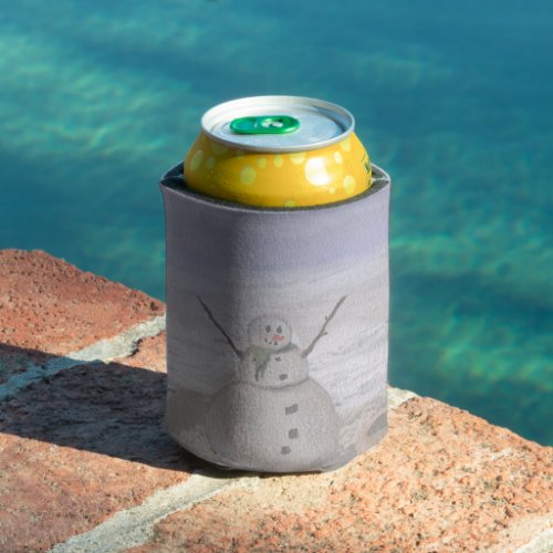Frosty Snowman At The Beach Can Cooler