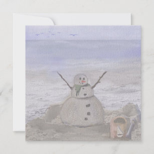 Frosty Snowman At The Beach Holiday Card