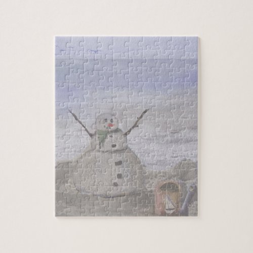 Frosty Snowman At The Beach Jigsaw Puzzle