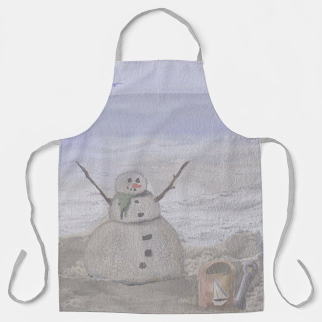Frosty Snowman At The Beach Large Apron (Front)