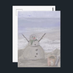 Frosty Snowman At The Beach Postcard<br><div class="desc">Postcard Post Greeting Note Card printed with Frosty Snowman At The Beach watercolor painting artwork design illustration by TheFabricSeal print on demand shop at Zazzle.com #ZazzleMade https://www.zazzle.com/store/thefabricseal Christmas In July Summertime Vacation Day Trip Adventures Time Of The Year. No snow here, just sand and surf. Love this image. Mixed media,...</div>