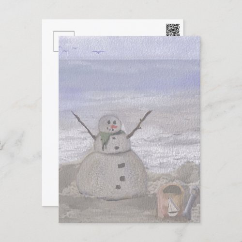 Frosty Snowman At The Beach Postcard