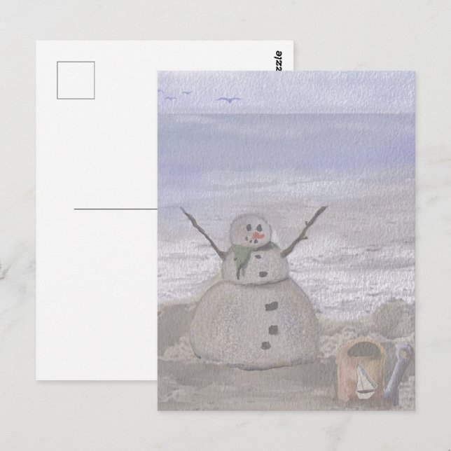 Frosty Snowman At The Beach Postcard (Front/Back)