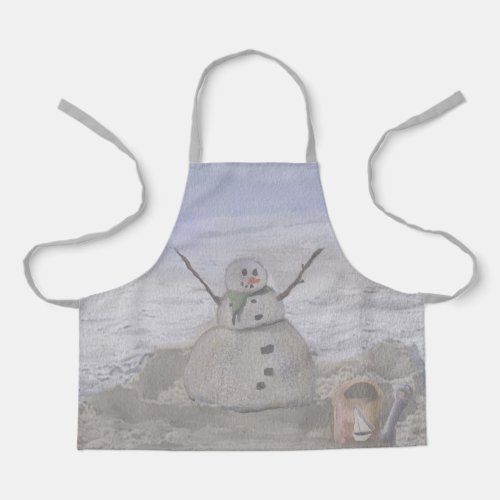 Frosty Snowman At The Beach Small Apron