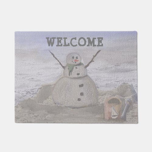 Frosty Snowman At The Beach Welcome Doormat