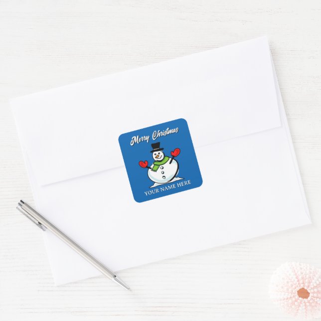 Frosty snowman custom Christmas Holiday Square Sticker (Envelope)