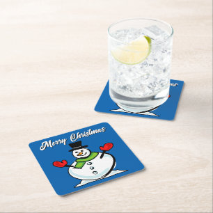 Frosty snowman custom Christmas Square Paper Coaster