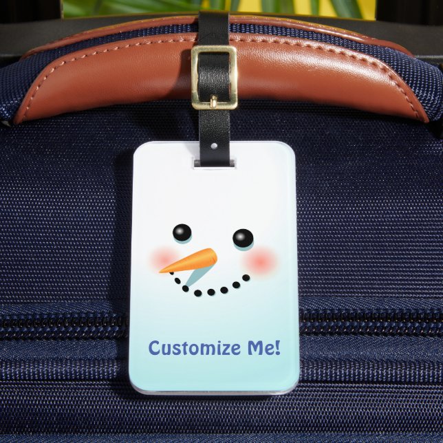 Frosty Snowman Face Cartoon Luggage Tag (Front Insitu 2)