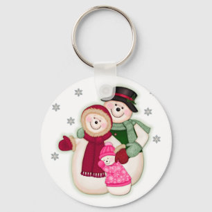Frosty Snowman Family - Pink Keychain
