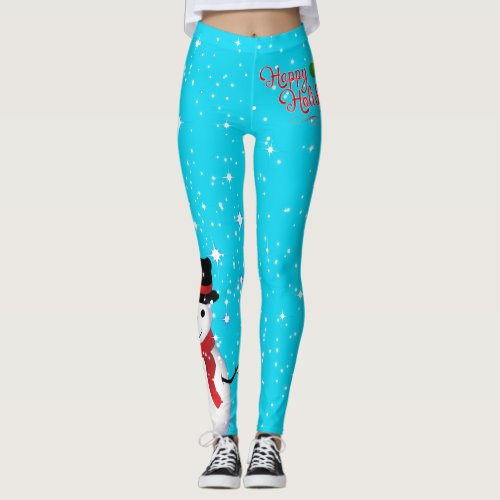Frosty Snowman Happy Holidays Starry on Your Color Leggings