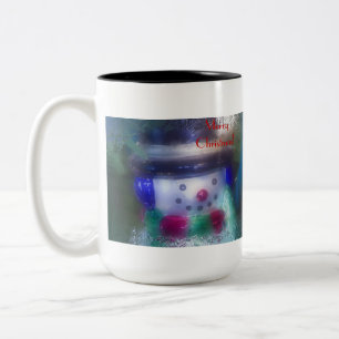 Frosty Snowman Merry Christmas Two-Tone Coffee Mug