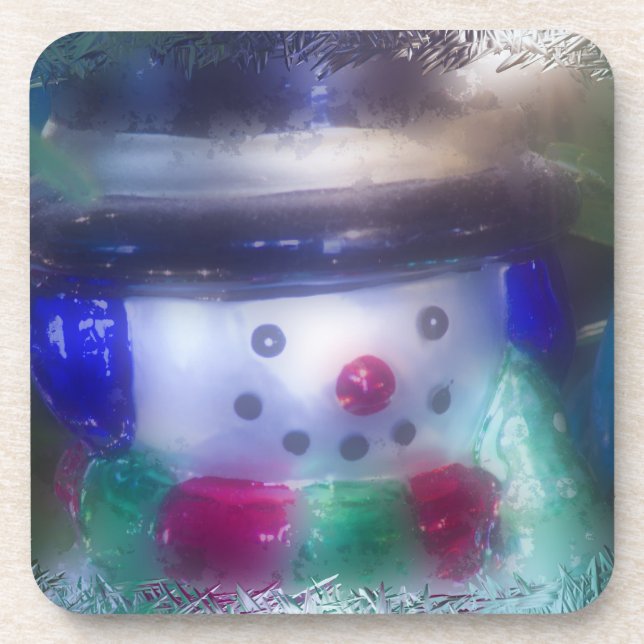 Frosty Snowman Ornament Beverage Coaster (Front)