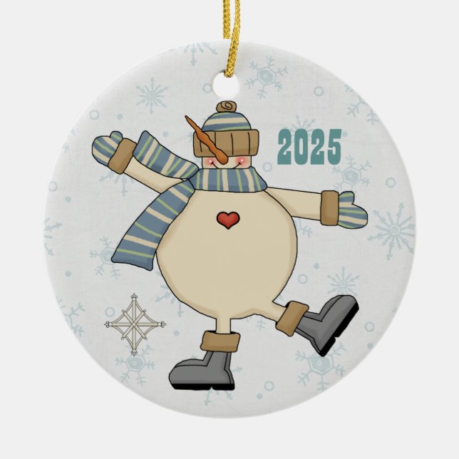 Frosty Snowman Plays in Snow Keepsake Ornament (Front)