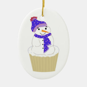 Frosty Snowman with Blue Accessories Ceramic Ornament