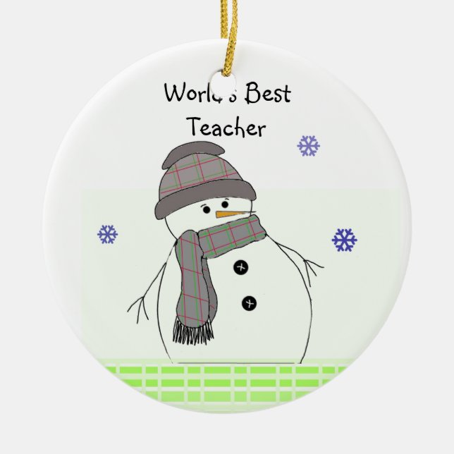 Frosty Snowman World's BestTeacher Ceramic Ornament (Front)