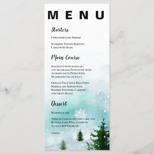 Frosty Snowy Snowflakes Winter Wedding Party Menu