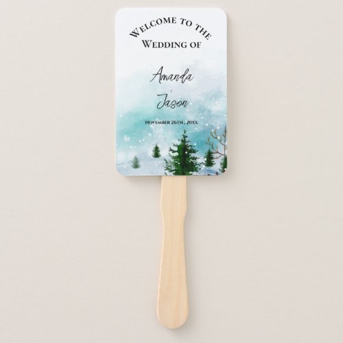 Frosty Snowy Snowflakes Winter Wedding Program  Hand Fan