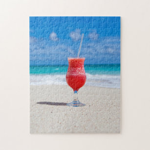 Frosty Strawberry Drink on the Beach Jigsaw Puzzle