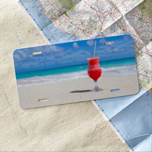Frosty Strawberry Drink on the Beach License Plate