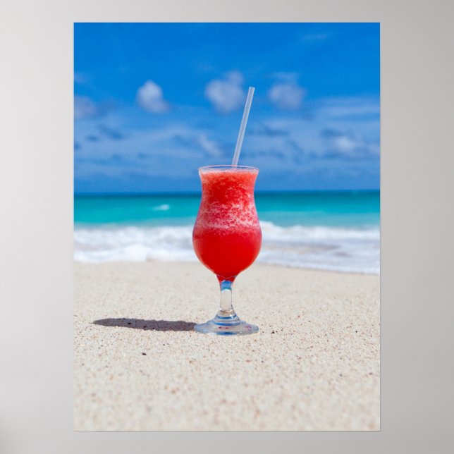 Frosty Strawberry Drink on the Beach Poster (Front)