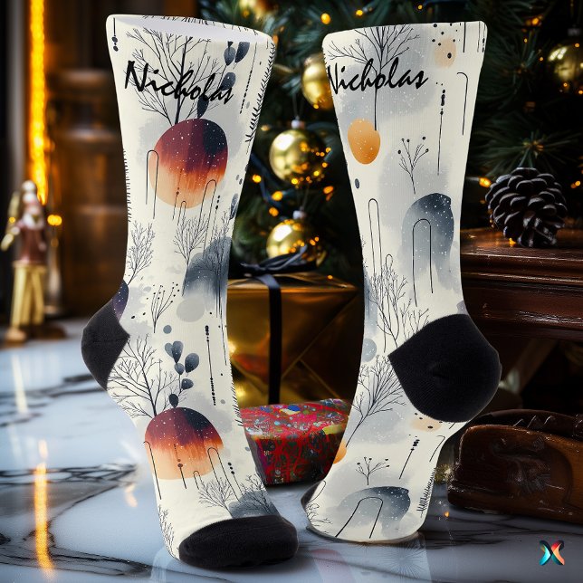 Frosty Sunrise Winter in Blue, Orange, and White Socks (Creator Uploaded)