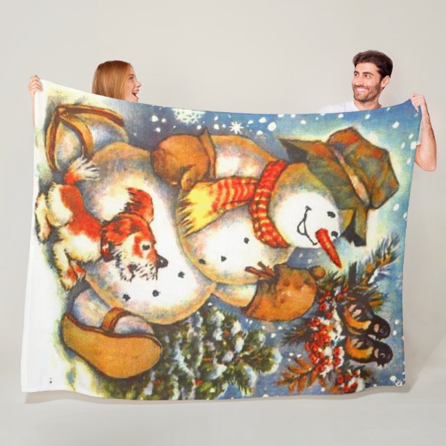 Frosty the snowman and Friends Fun Christmas Fleece Blanket (In Situ)