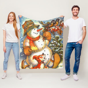 Frosty the snowman and Friends Fun Christmas Fleece Blanket