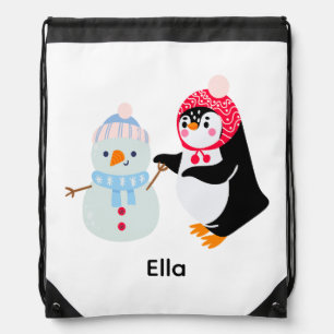 Frosty the Snowman and Penguin Drawstring Bag