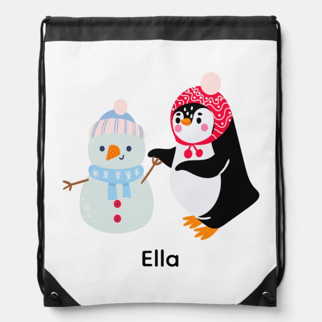 Frosty the Snowman and Penguin Drawstring Bag (Front)