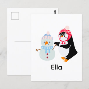 Frosty the Snowman and Penguin Postcard