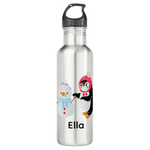 Frosty the Snowman and Penguin Stainless Steel Water Bottle